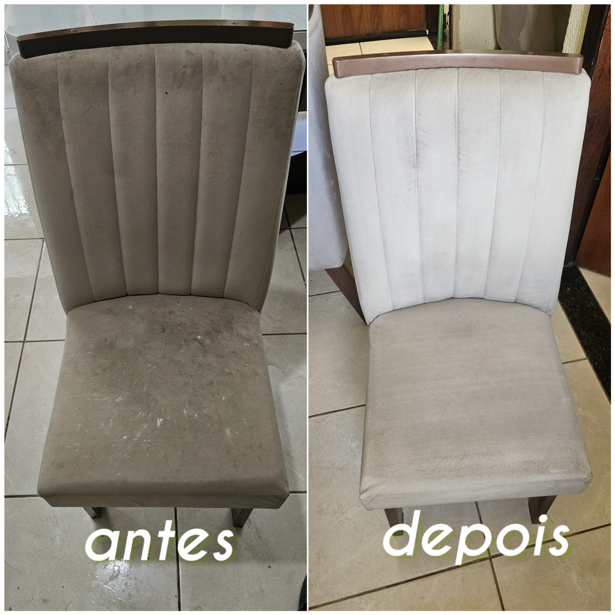 Higienização de cadeira: montagem real de antes e depois